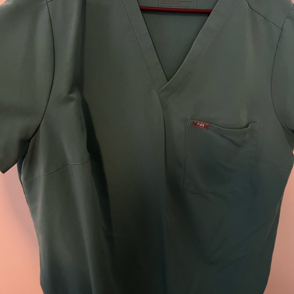 Figs Teal Short Sleeve V-Neck Top